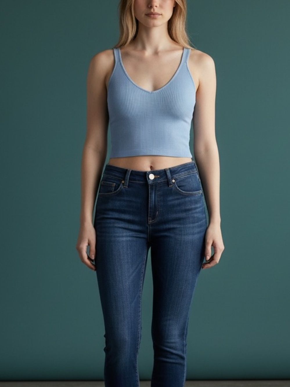 ☀️ Love Tree • Ribbed V-Neck Crop Tank Light Blue • Womens Medium - Picture 2 of 11